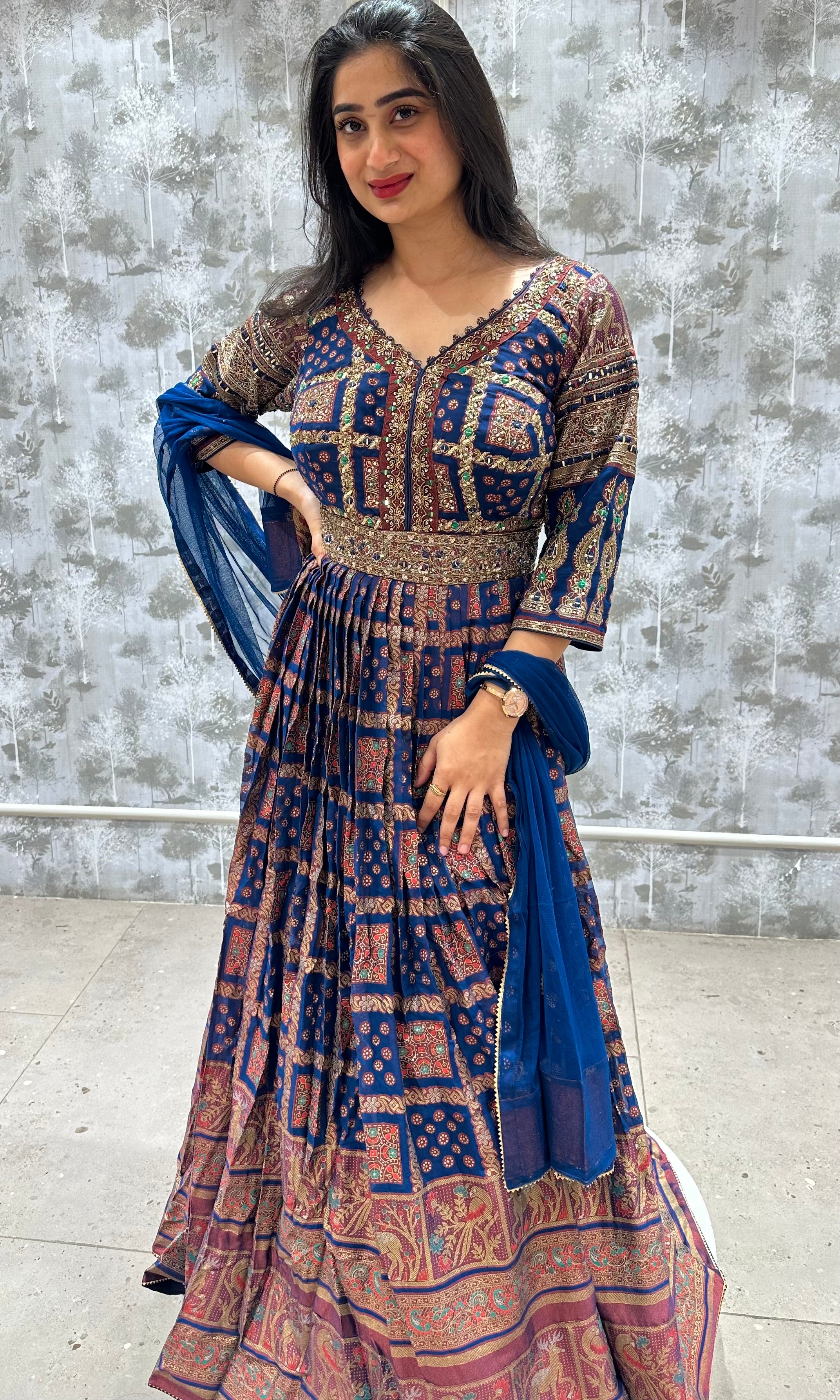 $64 - $129 - Blue Mukesh Work Gown and Blue Mukesh Work Designer Gown  Online Shopping